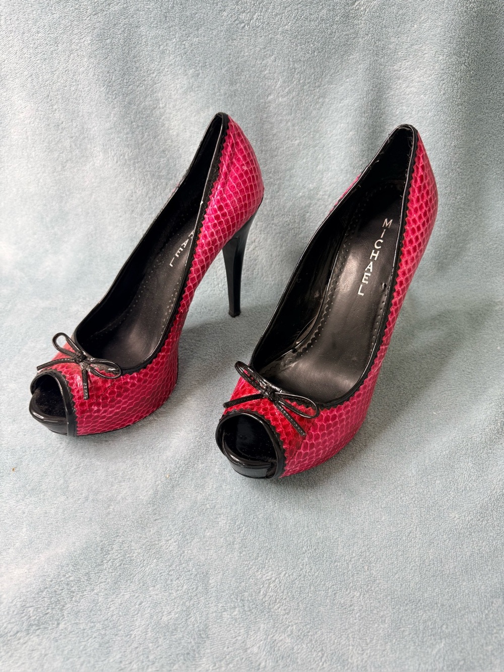 Michael Kors Pink Peep-Toe Snake-Print High Heels. #sexy #date night #Going out